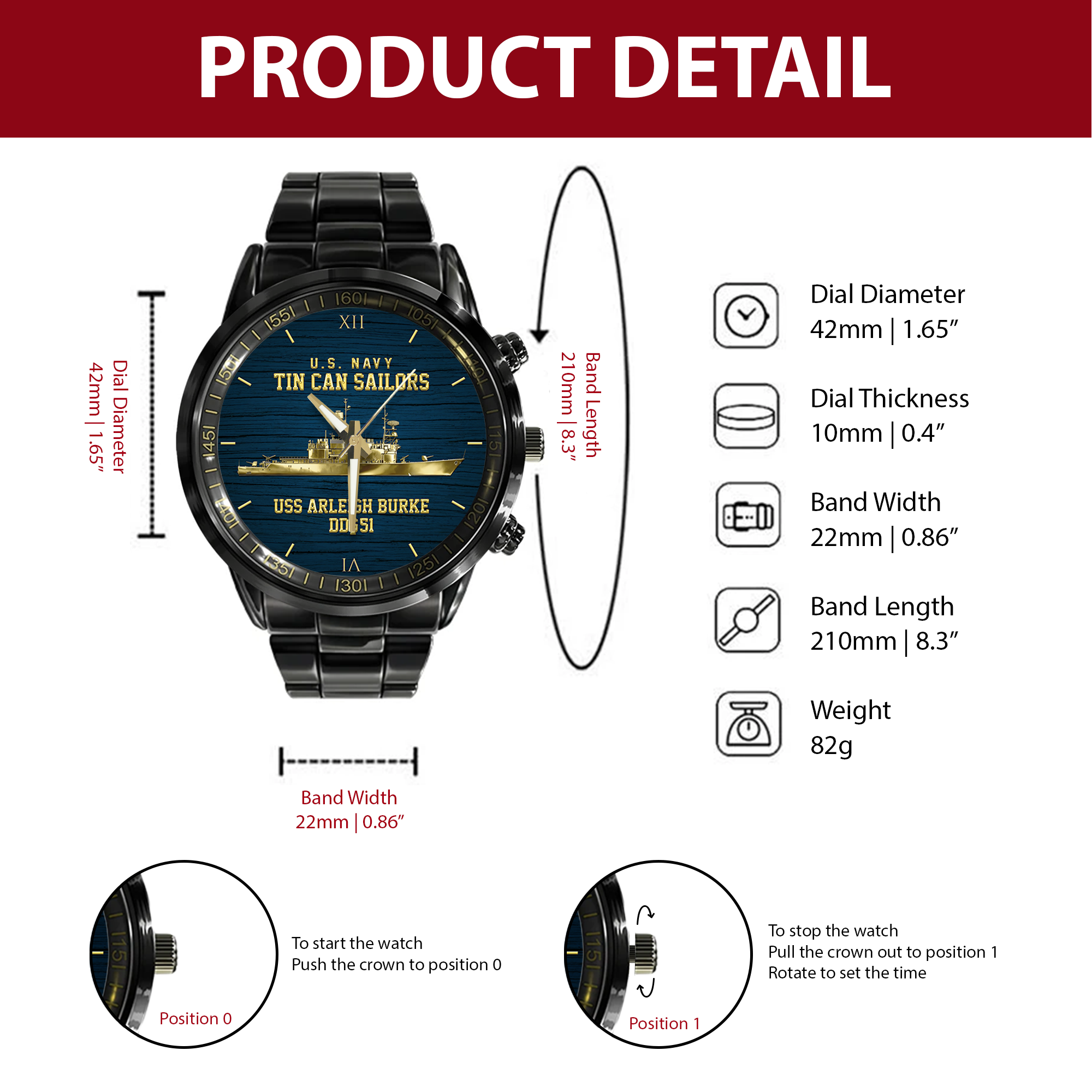Personalizable Tin Can Sailors Stainless Steel Watch
