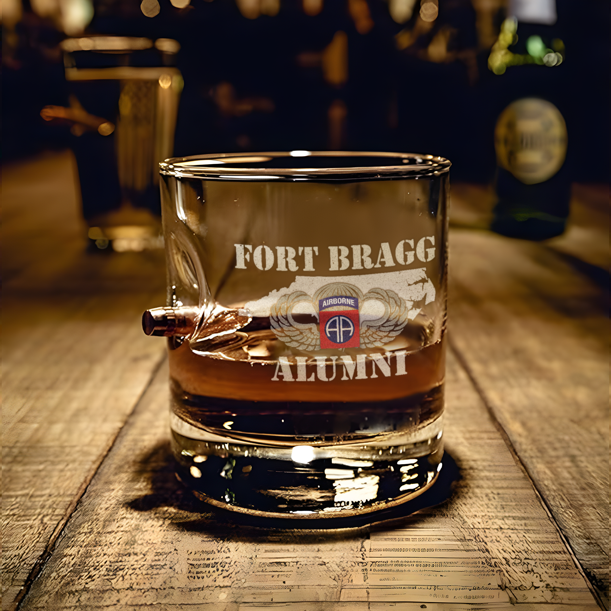 Fort Bragg Alumni Bullet Whiskey Glass