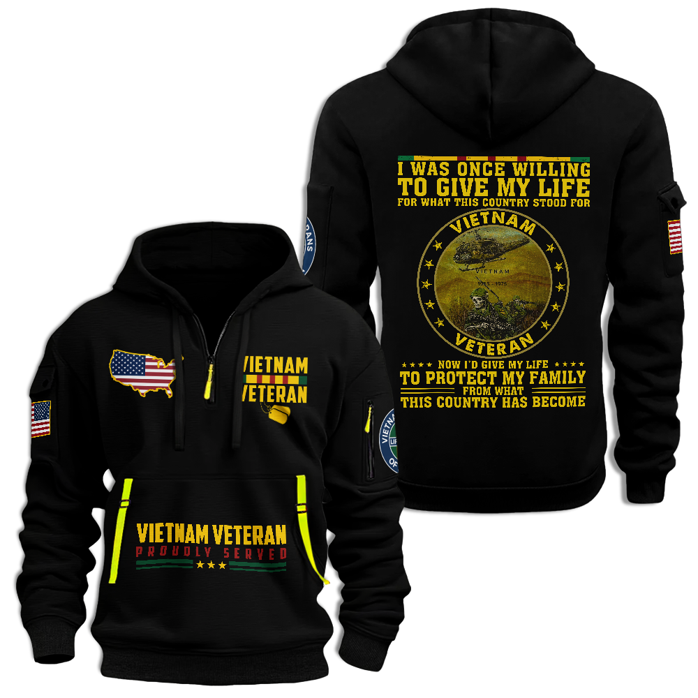 Vietnam Veteran Protect My Family Quarter Zip Hoodie