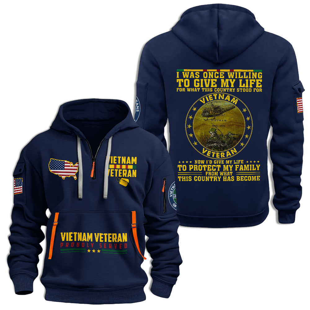 Vietnam Veteran Protect My Family Quarter Zip Hoodie