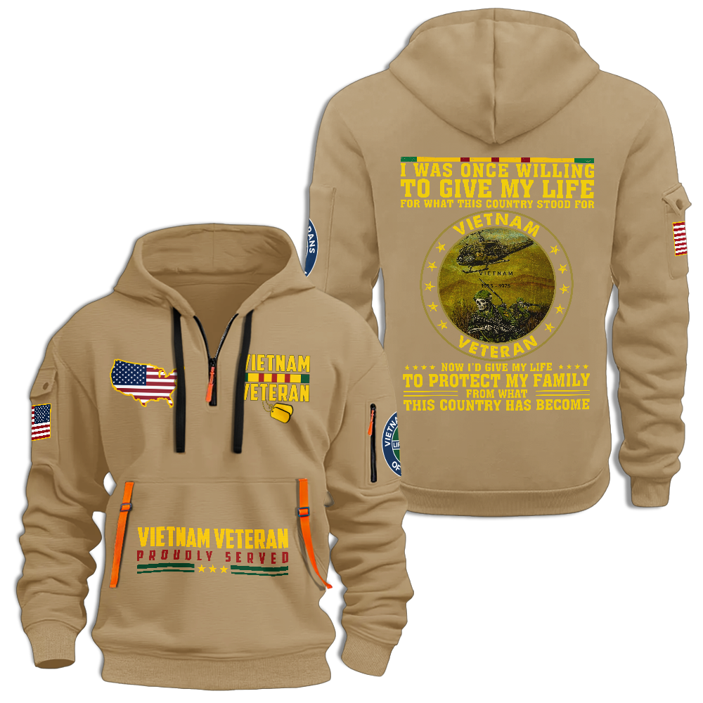 Vietnam Veteran Protect My Family Quarter Zip Hoodie