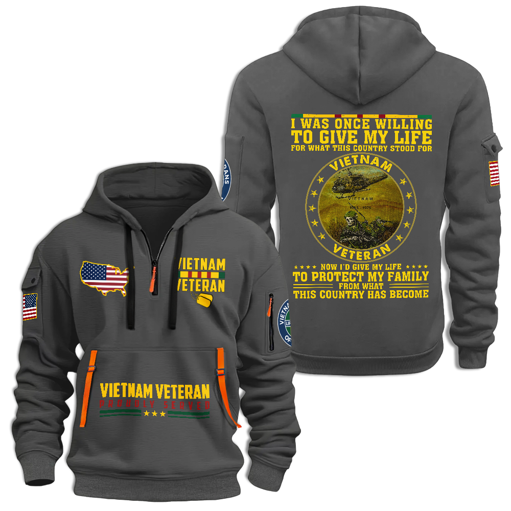 Vietnam Veteran Protect My Family Quarter Zip Hoodie