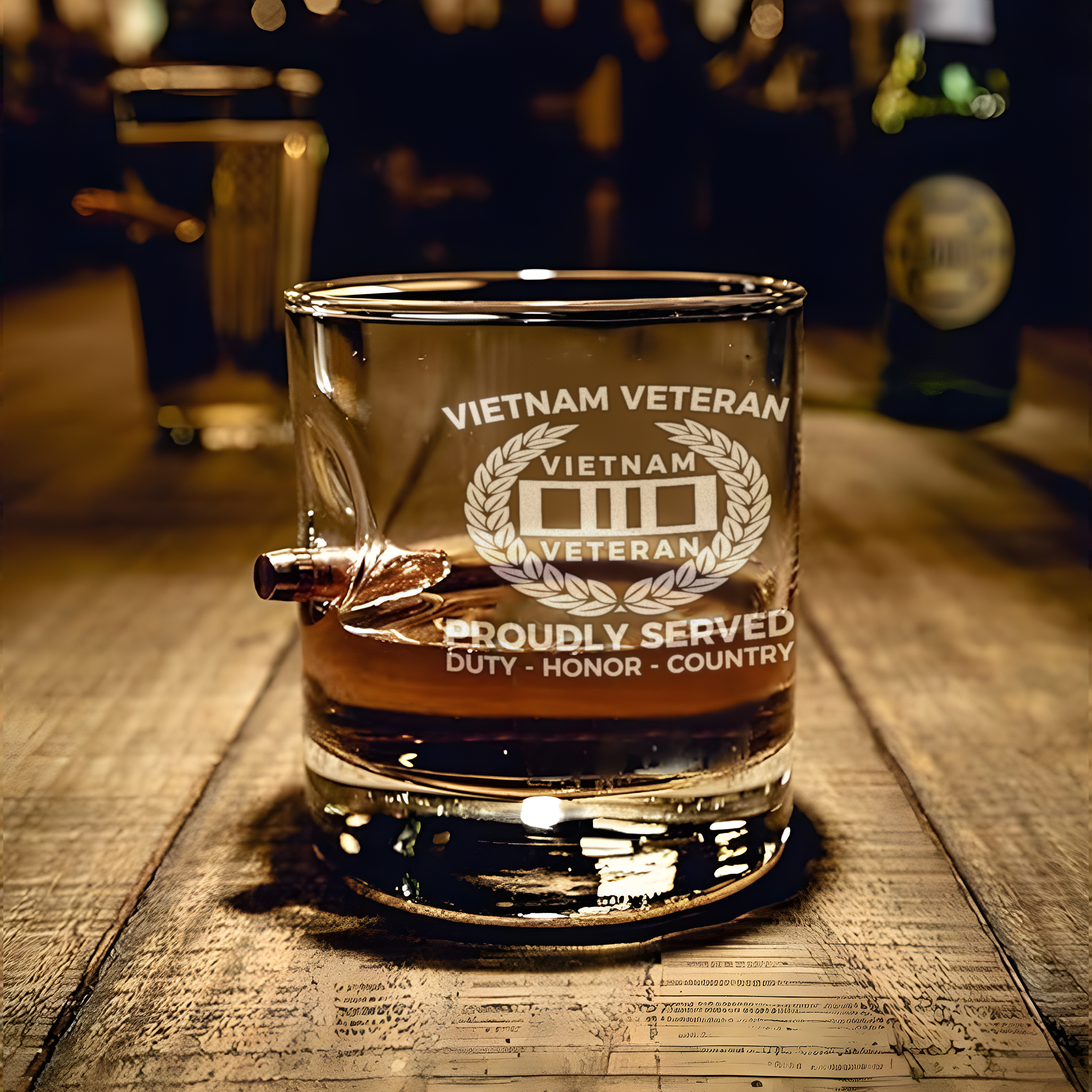 Vietnam Veteran Proudly Served Bullet Whiskey Glass