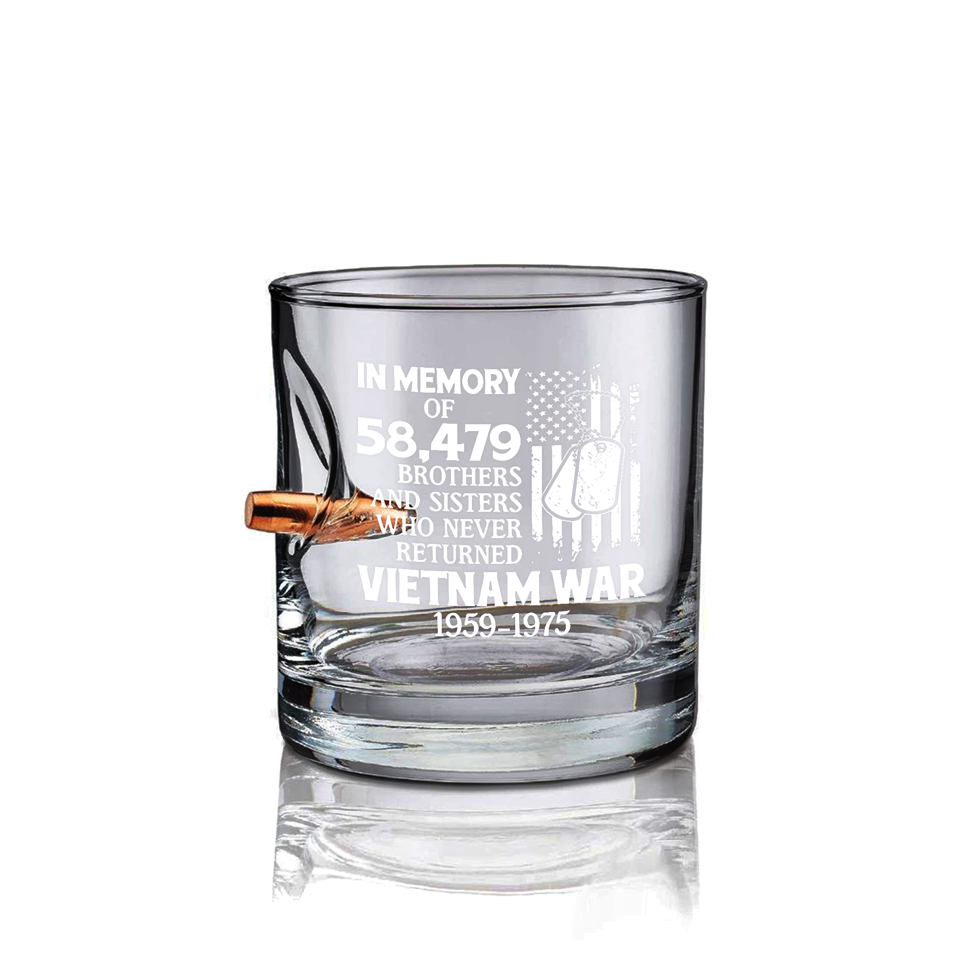 Vietnam Veteran In Memory Of 58479 Brothers And Sisters  Bullet Whiskey Glass