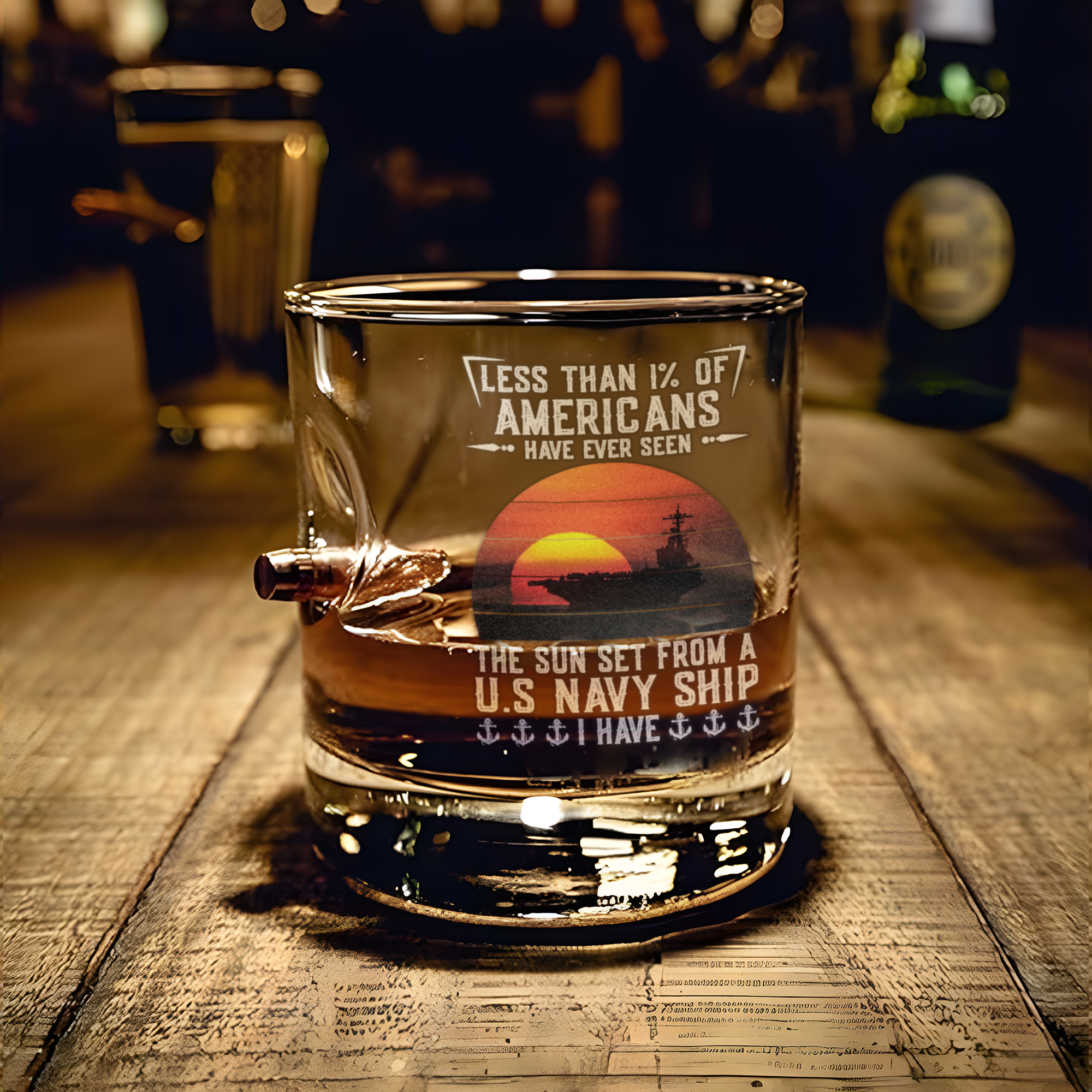 Less Than 1% Navy Ship Bullet Whiskey Glass