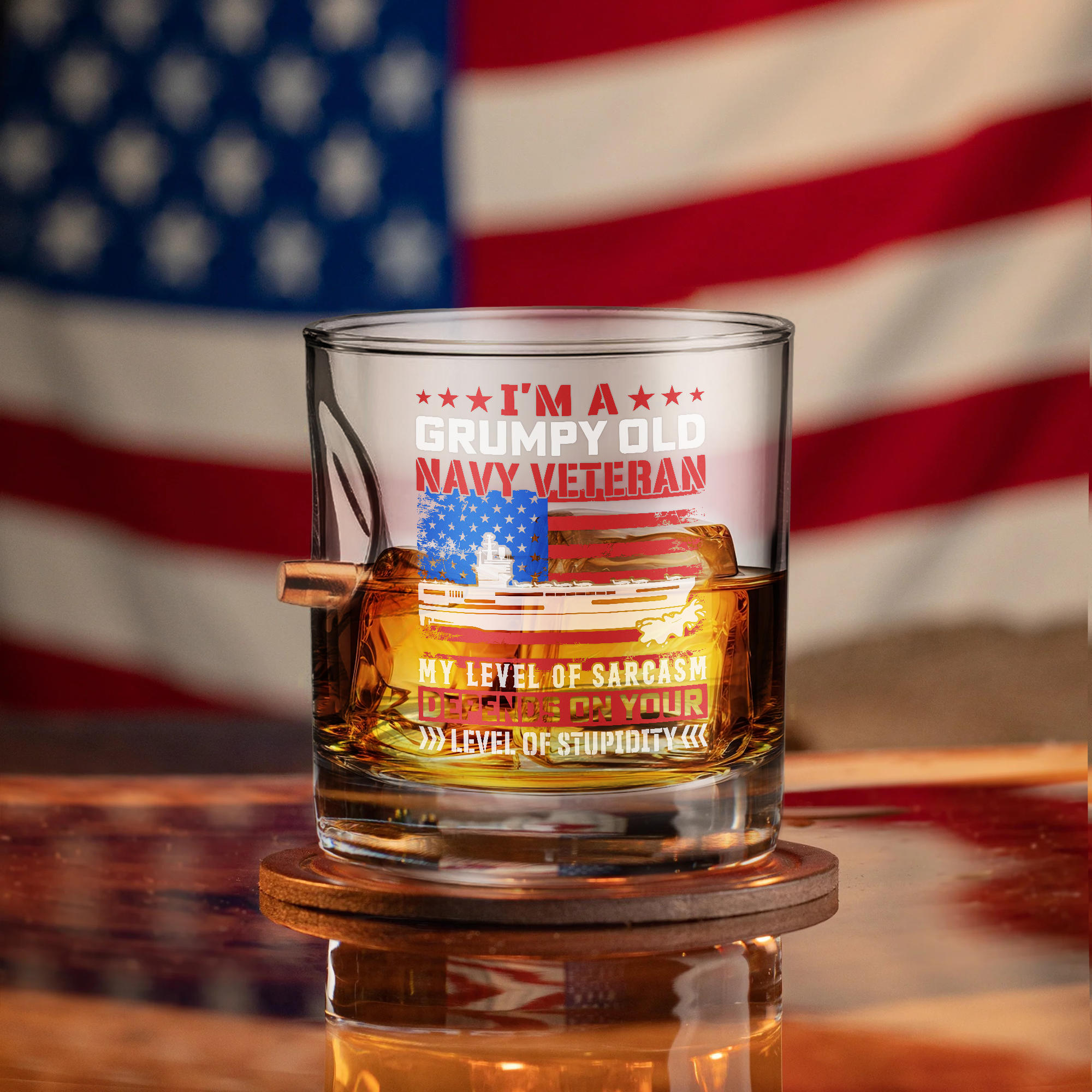 I Am a Grumpy Old Navy Veteran Bullet Whiskey Glass