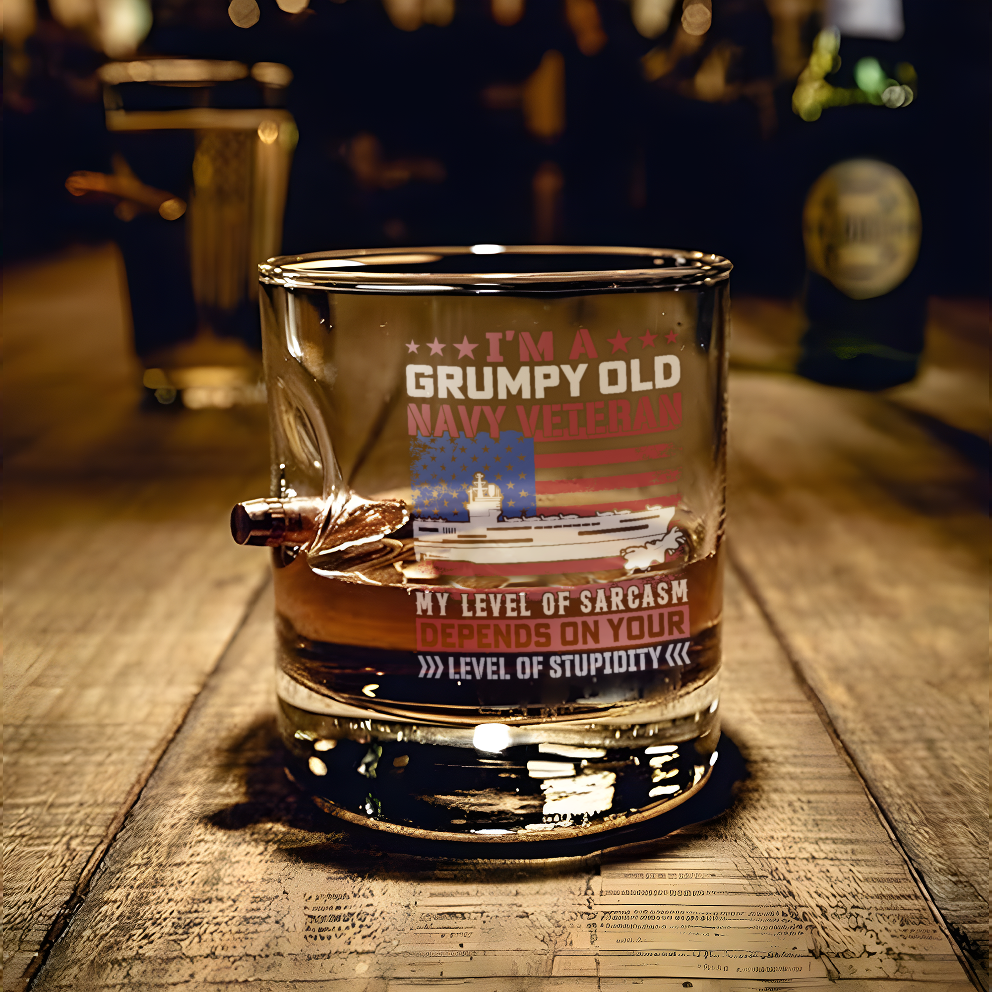 I Am a Grumpy Old Navy Veteran Bullet Whiskey Glass