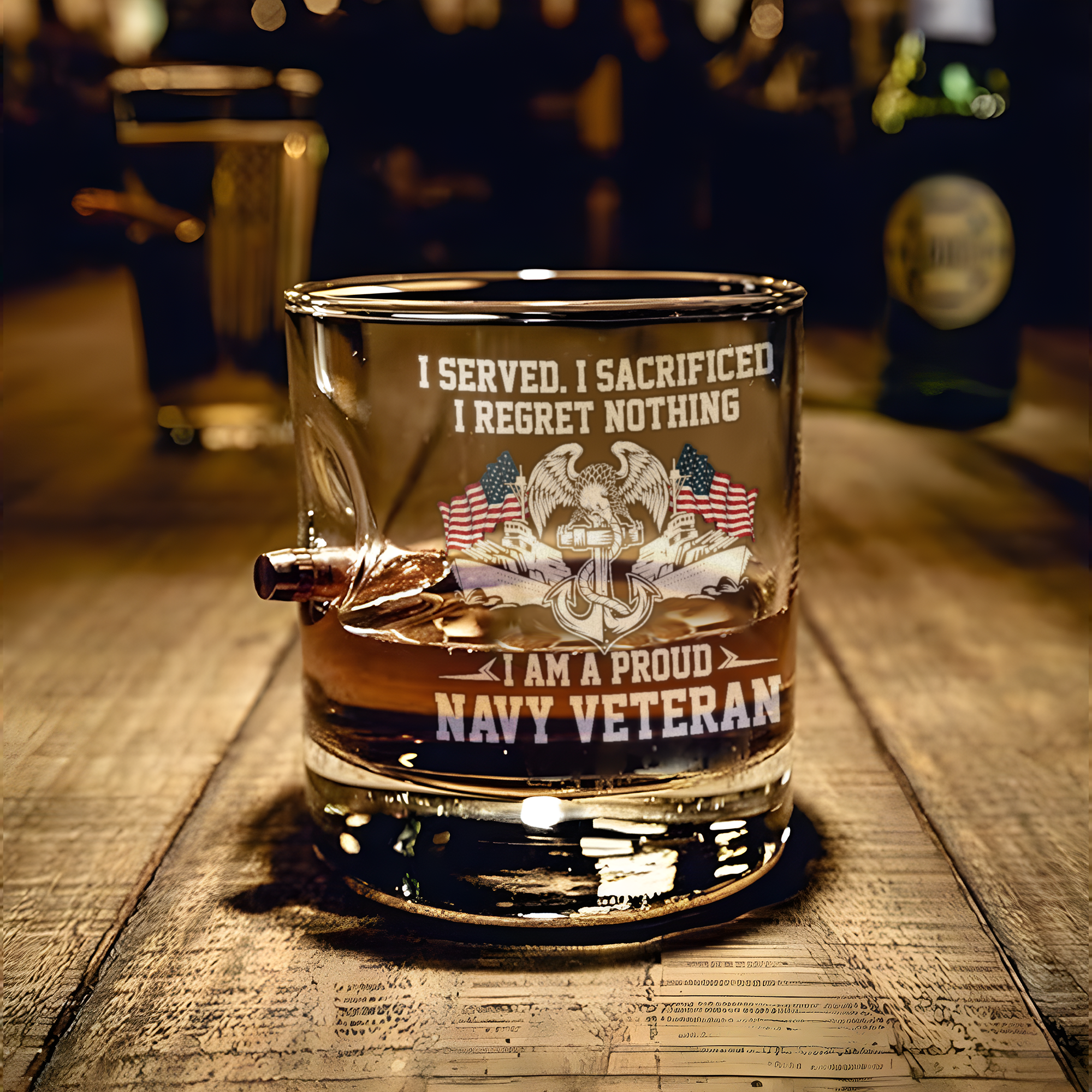 I Am a Proud Navy Veteran Bullet Whiskey Glass