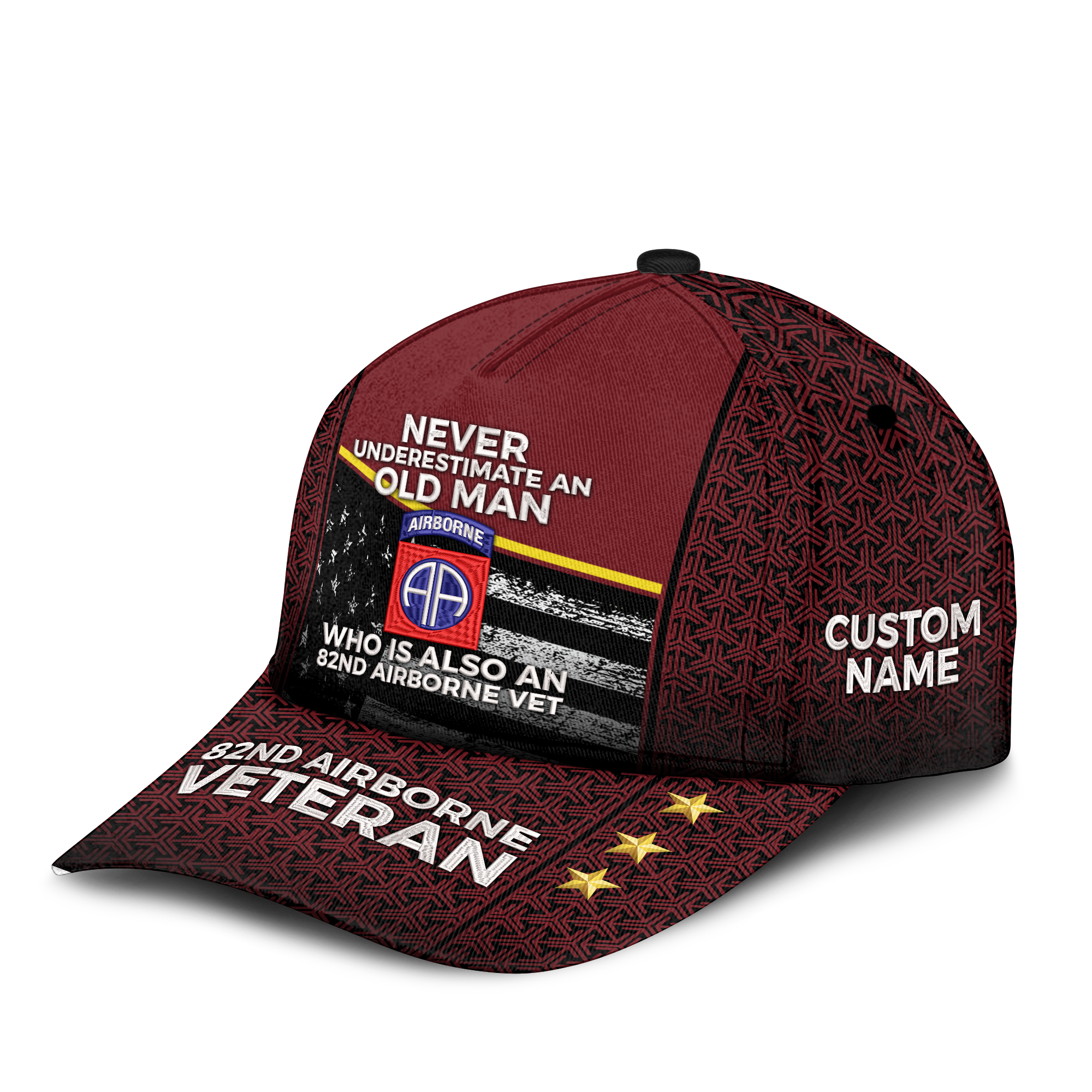 Never Underestimate An Old Man Who Is Also An 82nd Airborne Vet Embroidered & Printed Cap