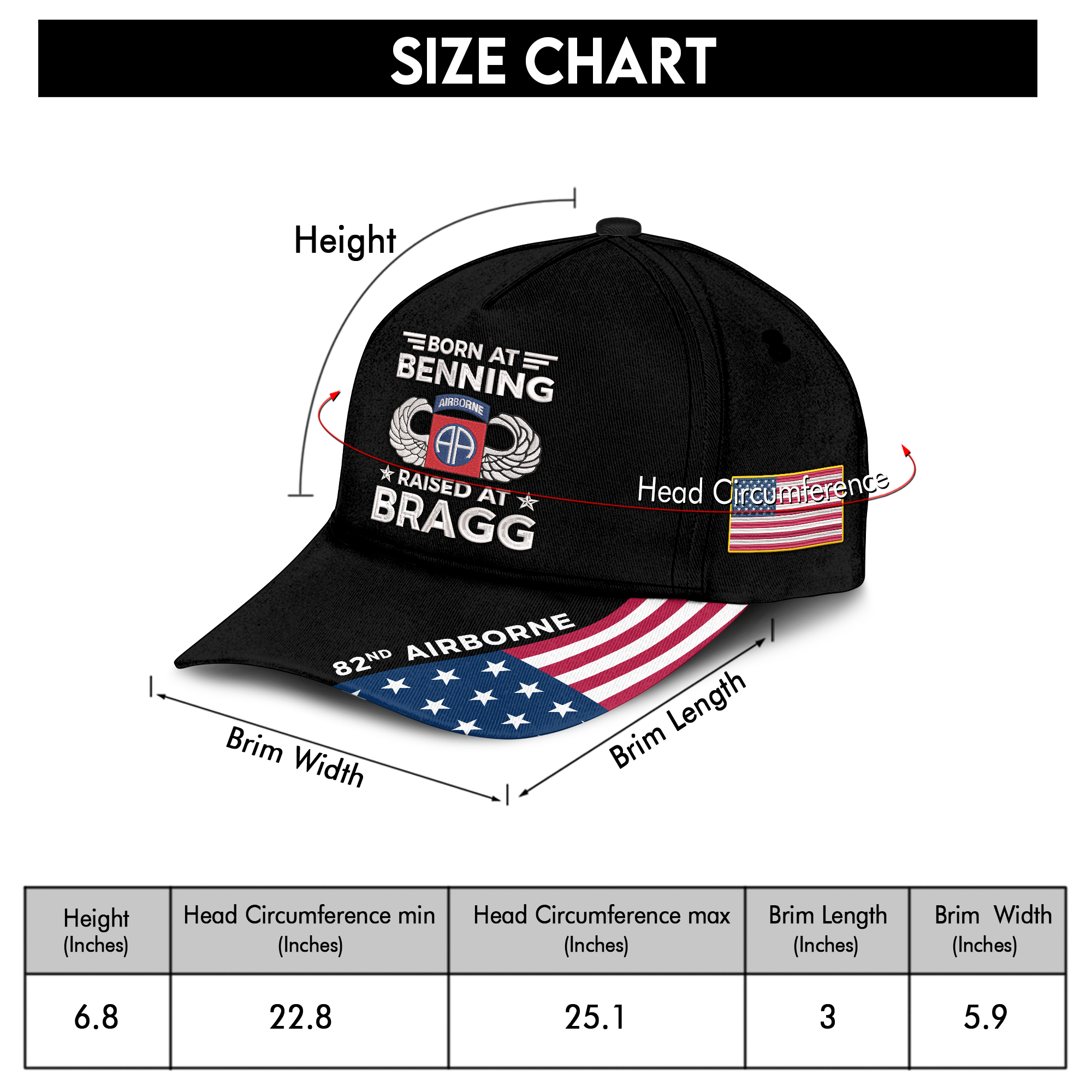 Born At Benning Raised At Bragg Embroidered & Printed Cap