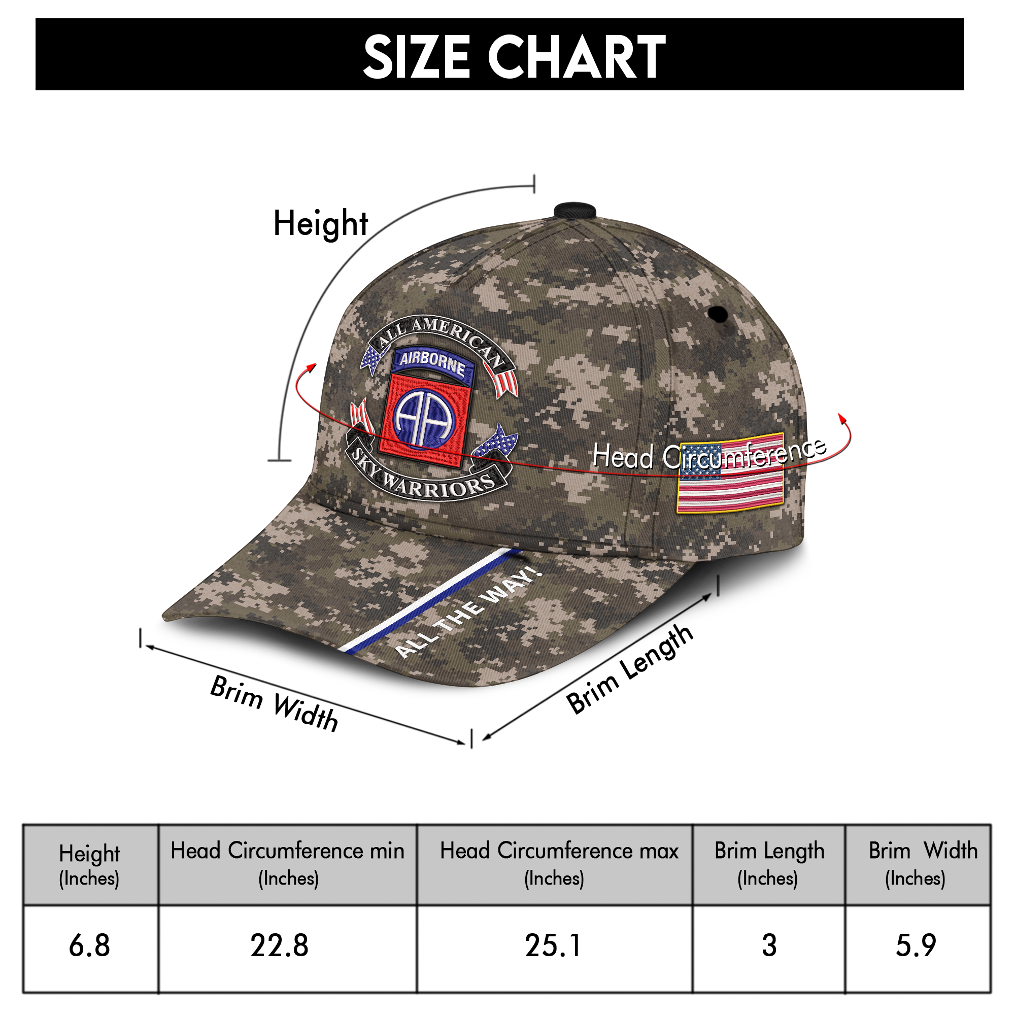 82nd Airborne Division Sky Warrior Embroidered & Printed Cap