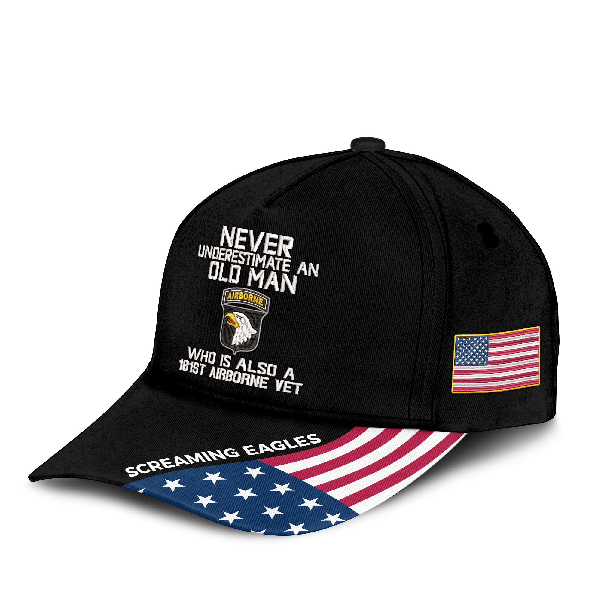 Never Underestimate An Old Man Who Is Also An 101st Airborne Vet Embroidered & Printed Cap