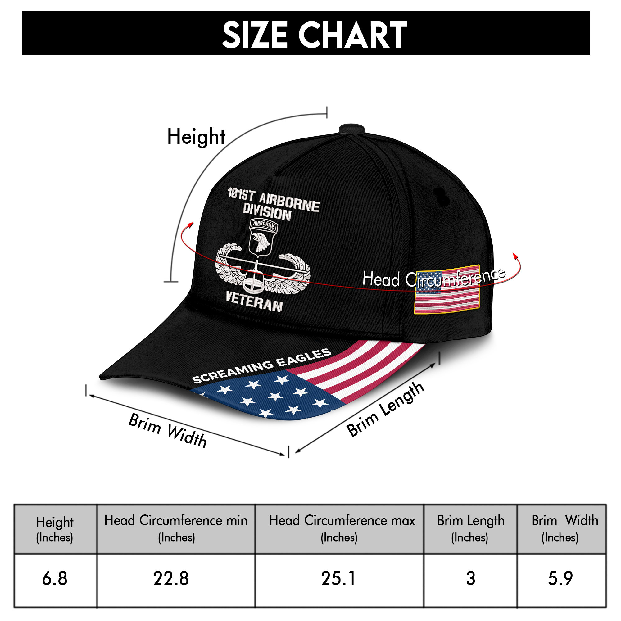 101st Airborne Division Veteran Embroidered & Printed Cap