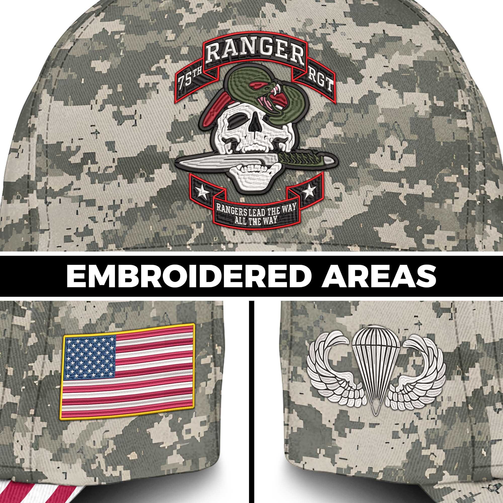 75th Ranger RGT Rangers Lead The Way Embroidered & Printed Cap