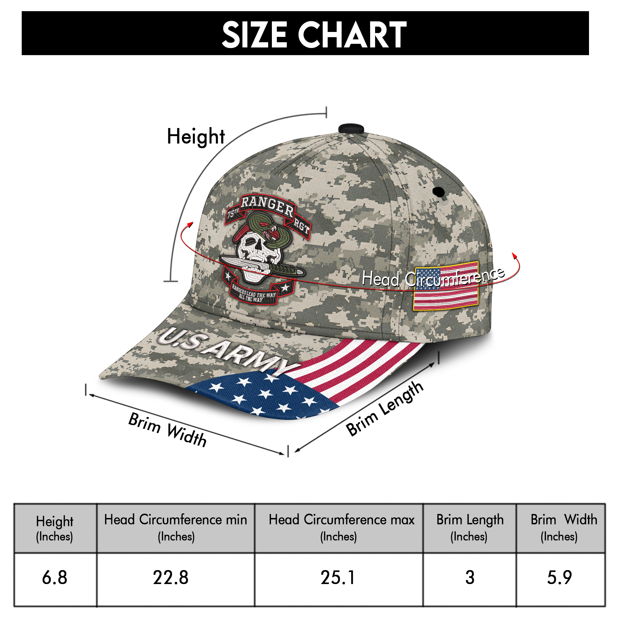 75th Ranger RGT Rangers Lead The Way Embroidered & Printed Cap