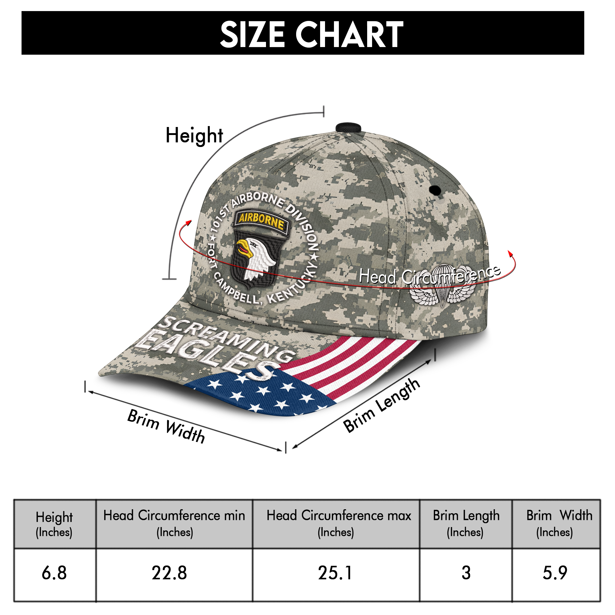 101st Airborne Division Fort Campbell Embroidered & Printed Cap