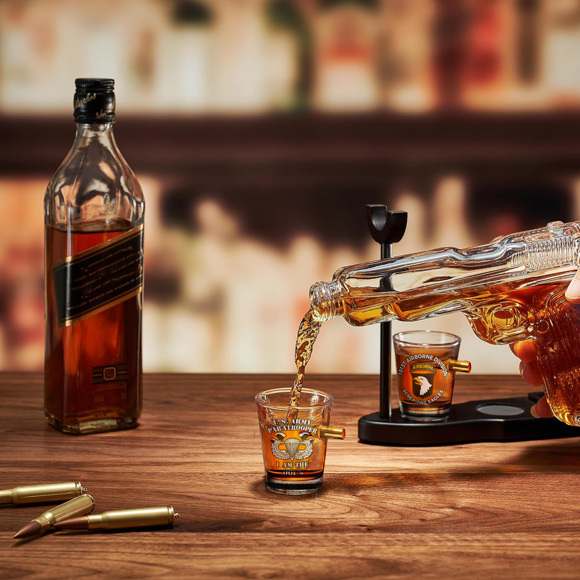 101st Airborne Veteran Pistol Whiskey Decanter Set