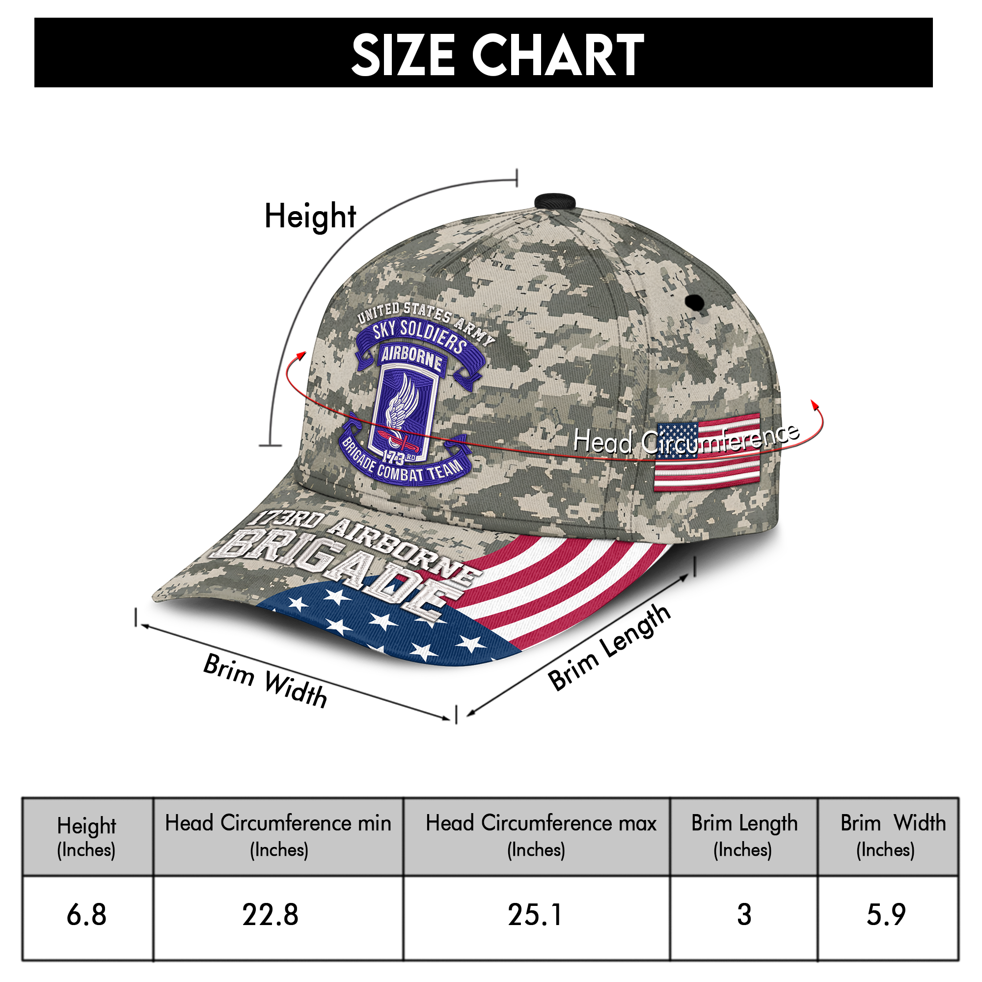 173rd Airborne Brigade Sky Soldiers Embroidered & Printed Cap