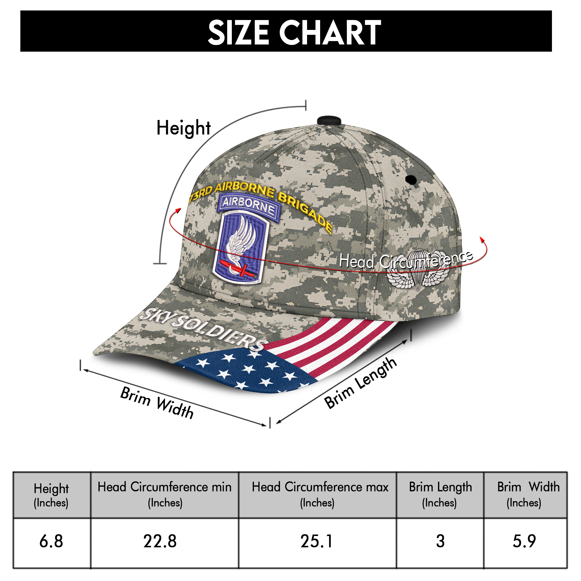 173rd Airborne Brigade Sky Soldiers Embroidered & Printed Cap