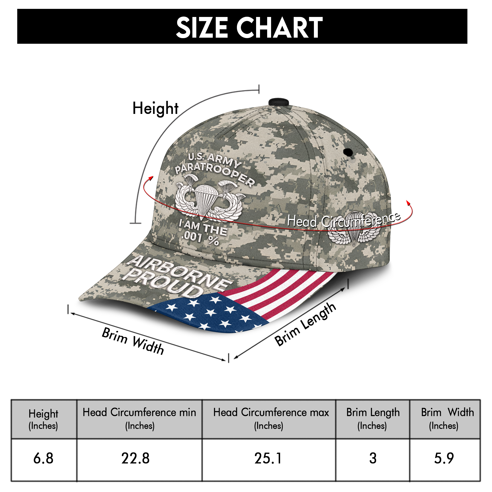 Army Paratrooper Airborne Proud Embroidered & Printed Cap