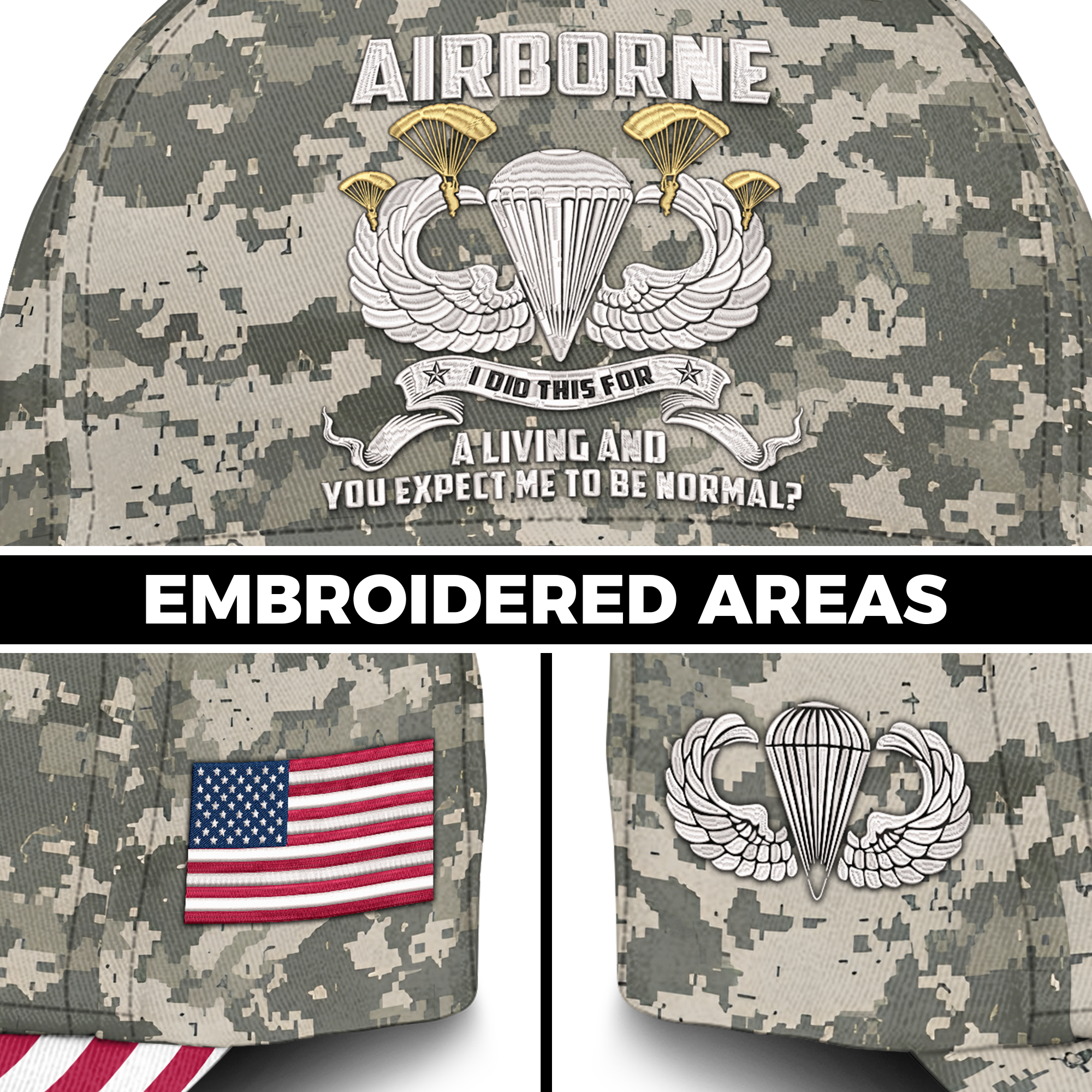 Airborne I Did This For A Living Embroidered & Printed Cap