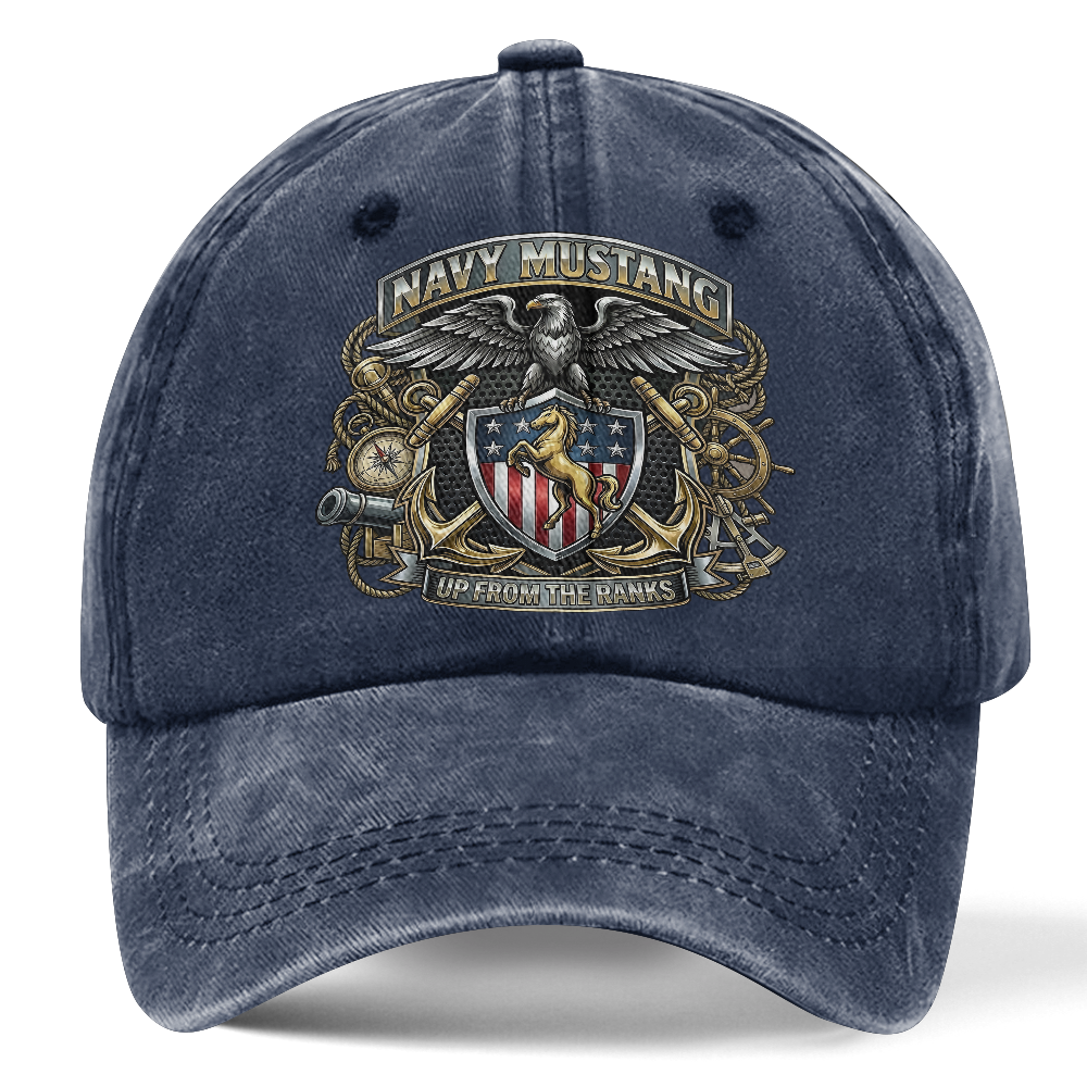 Personalizable Navy Mustangs Up From The Ranks Washed Cap