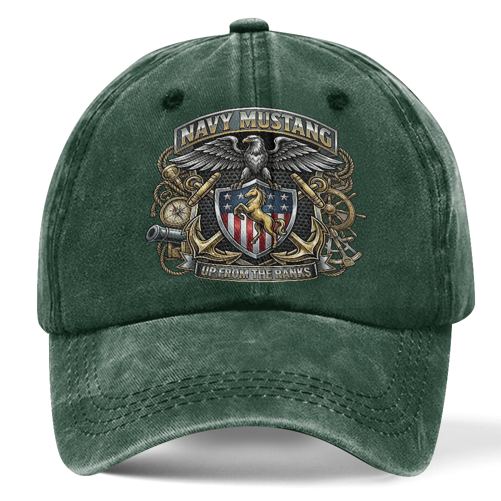 Personalizable Navy Mustangs Up From The Ranks Washed Cap