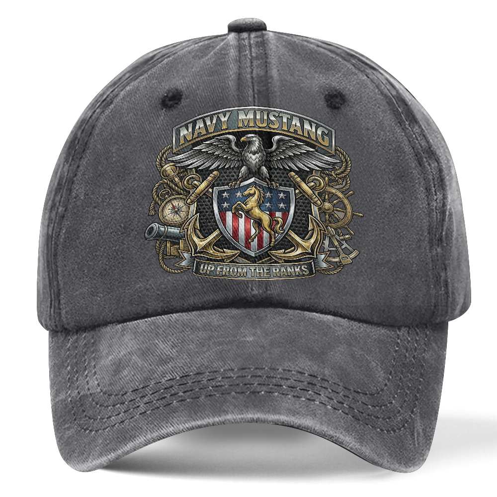 Personalizable Navy Mustangs Up From The Ranks Washed Cap