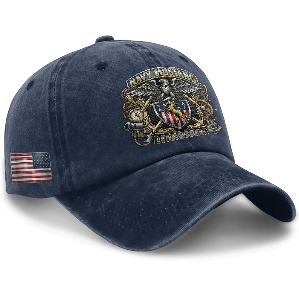 Personalizable Navy Mustangs Up From The Ranks Washed Cap