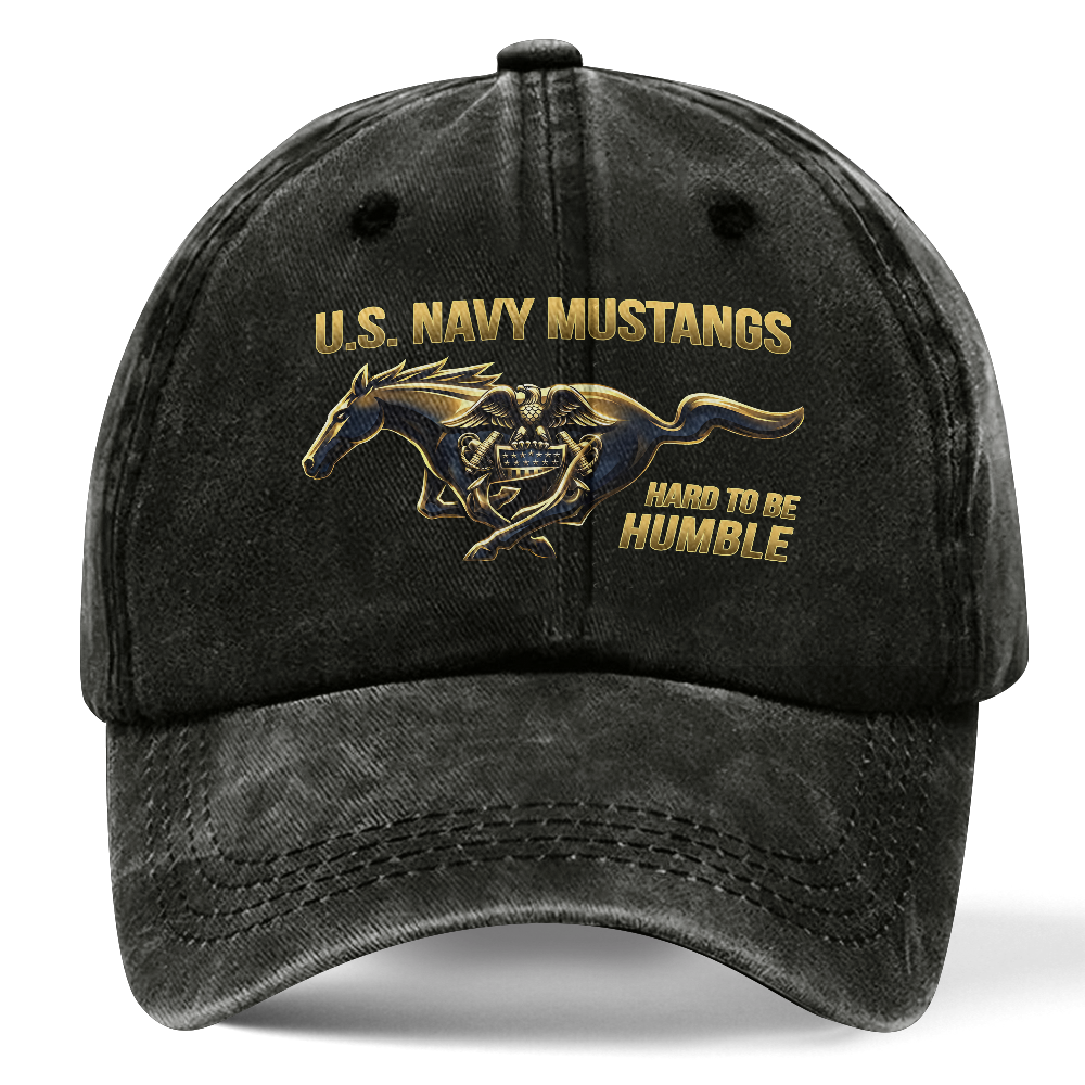 Personalizable Navy Mustangs Hard To Be Humble Washed Cap