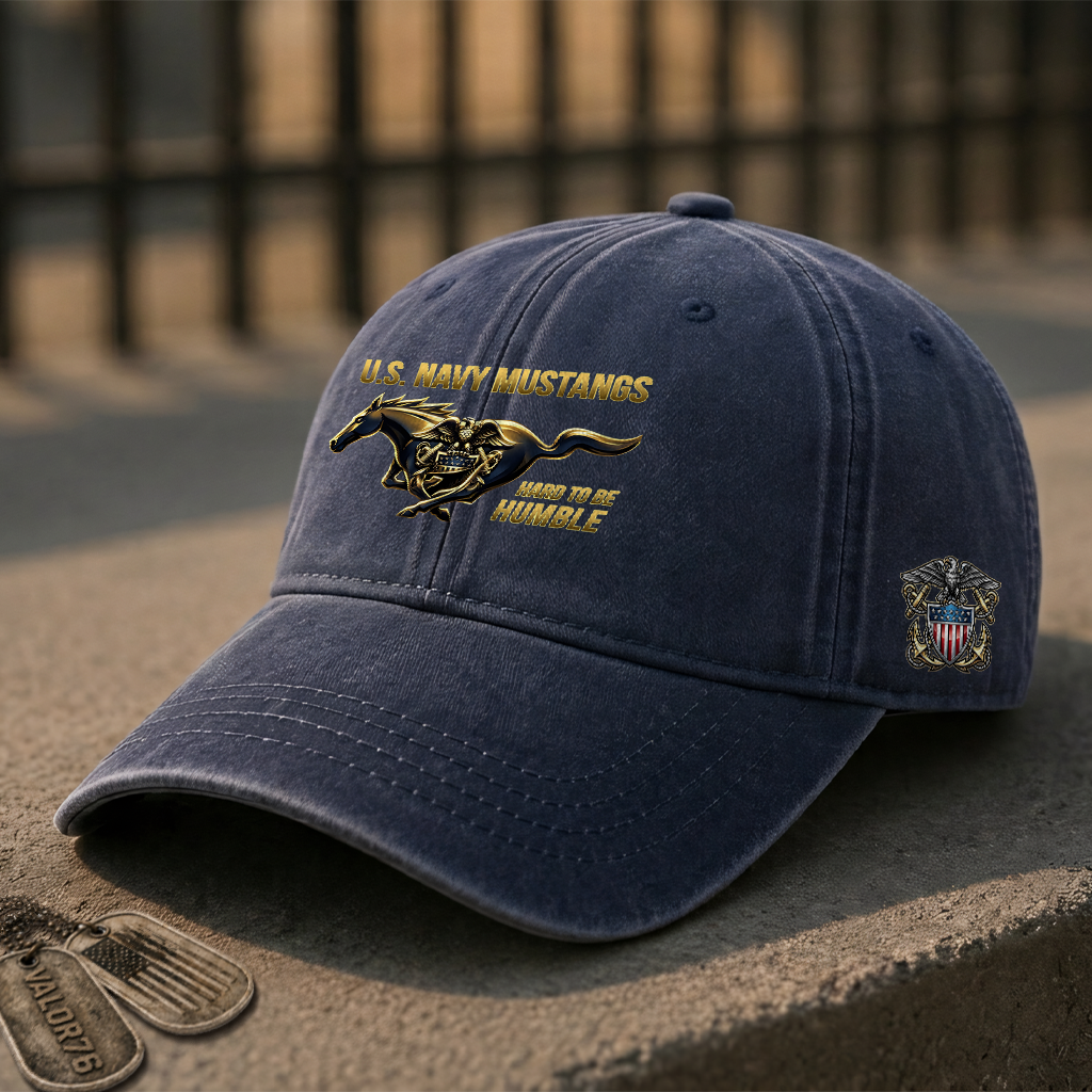 Personalizable Navy Mustangs Hard To Be Humble Washed Cap