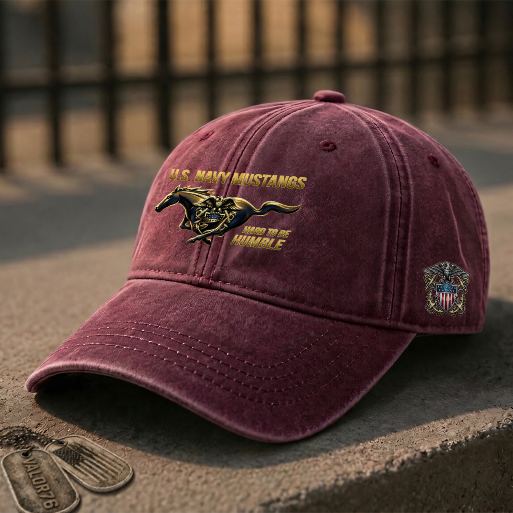 Personalizable Navy Mustangs Hard To Be Humble Washed Cap