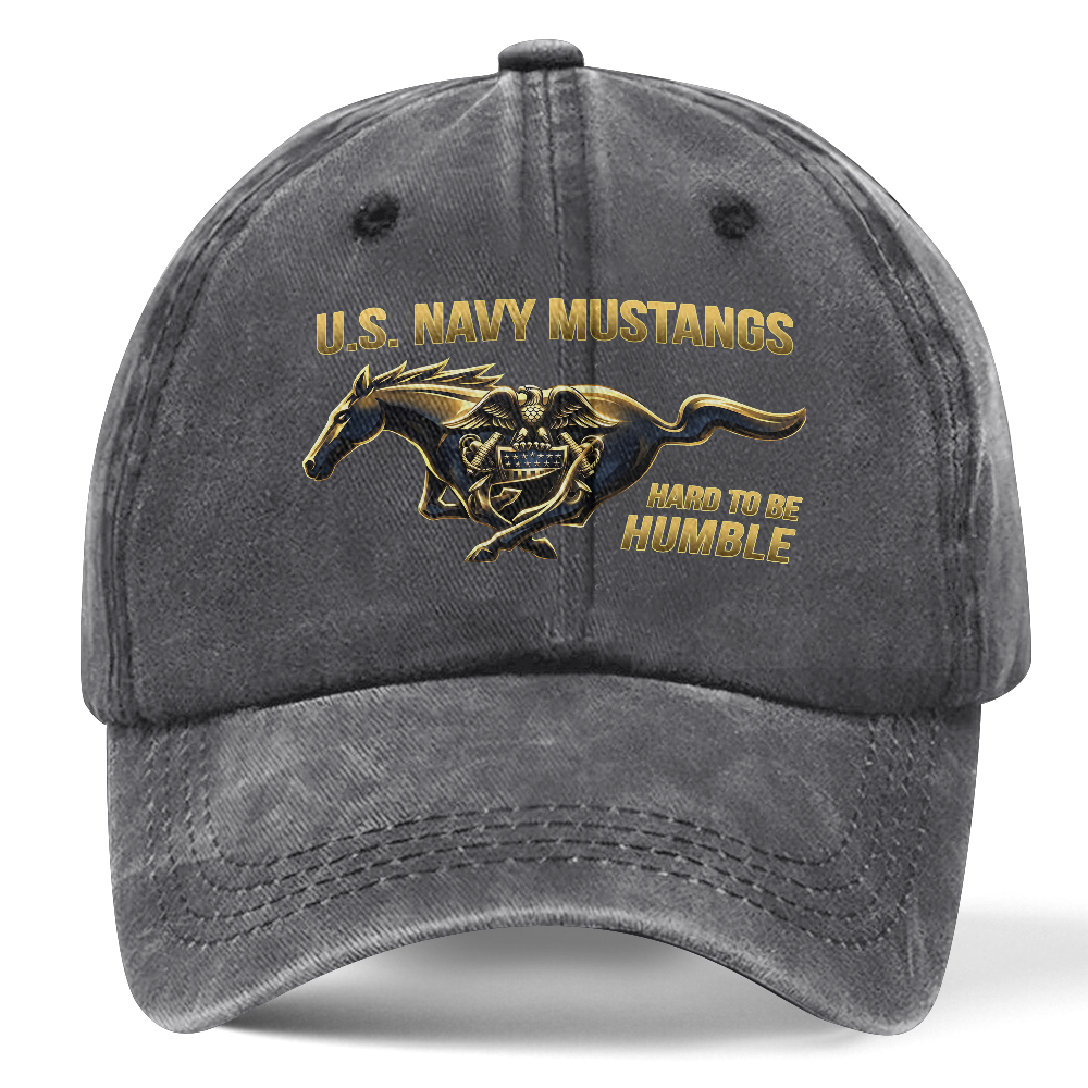 Personalizable Navy Mustangs Hard To Be Humble Washed Cap