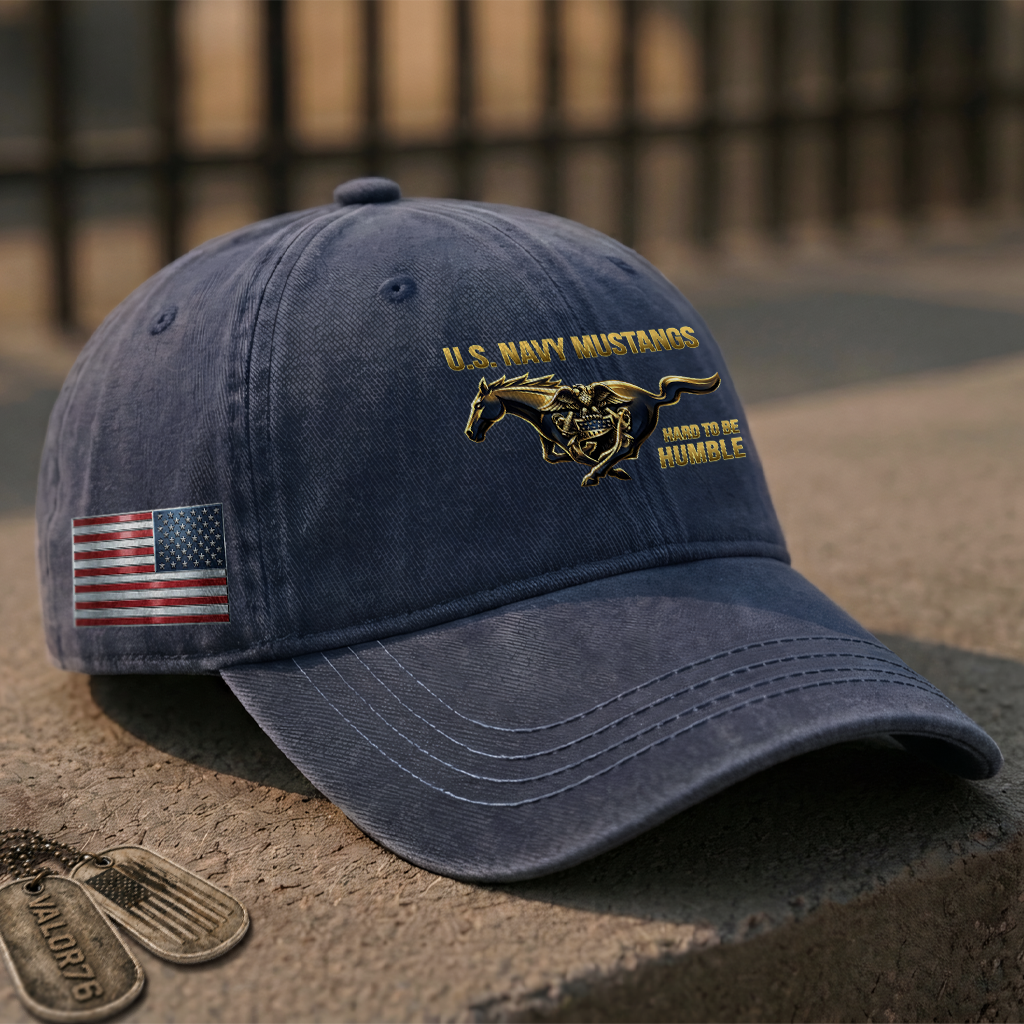 Personalizable Navy Mustangs Hard To Be Humble Washed Cap