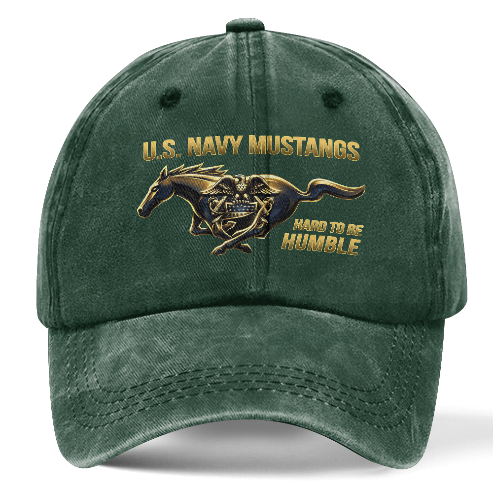 Personalizable Navy Mustangs Hard To Be Humble Washed Cap