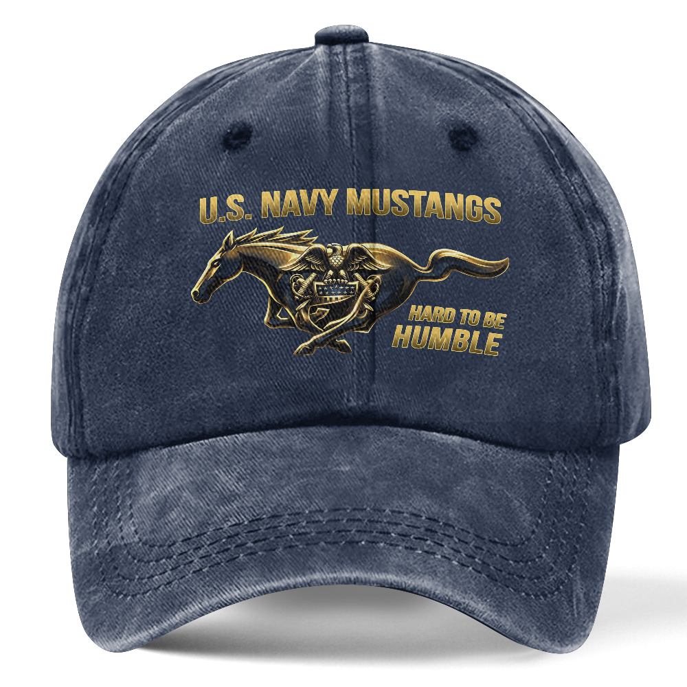 Personalizable Navy Mustangs Hard To Be Humble Washed Cap
