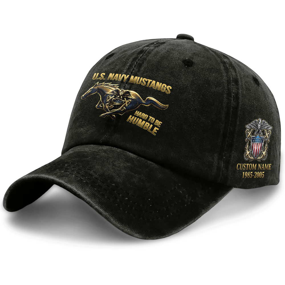 Personalizable Navy Mustangs Hard To Be Humble Washed Cap
