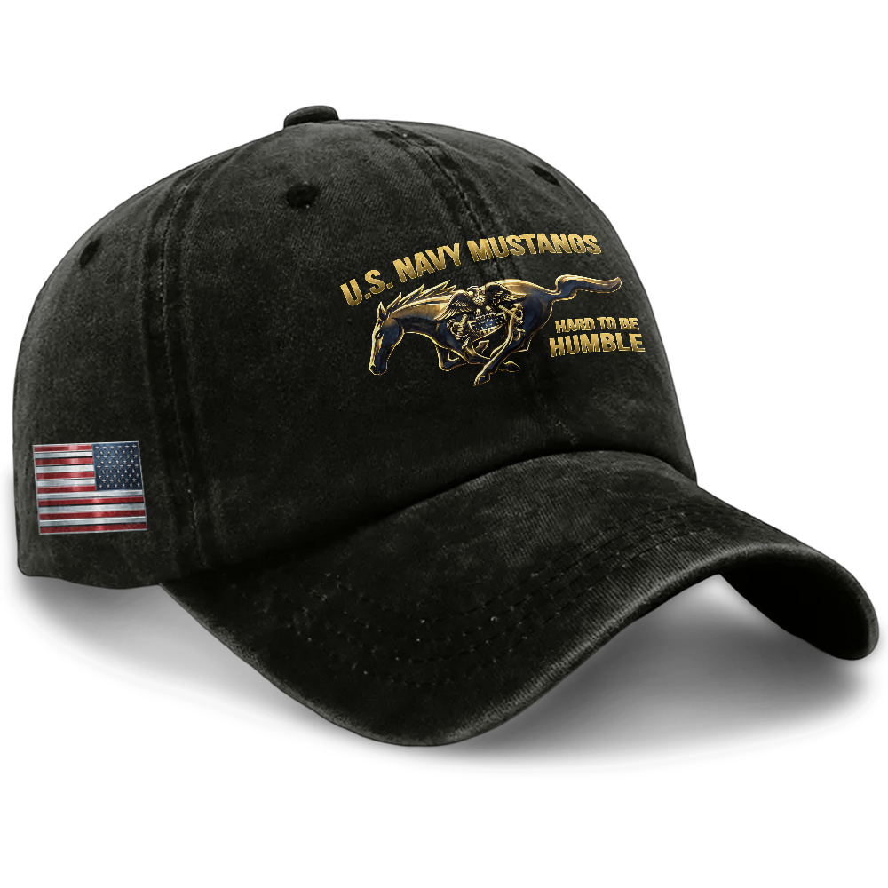 Personalizable Navy Mustangs Hard To Be Humble Washed Cap