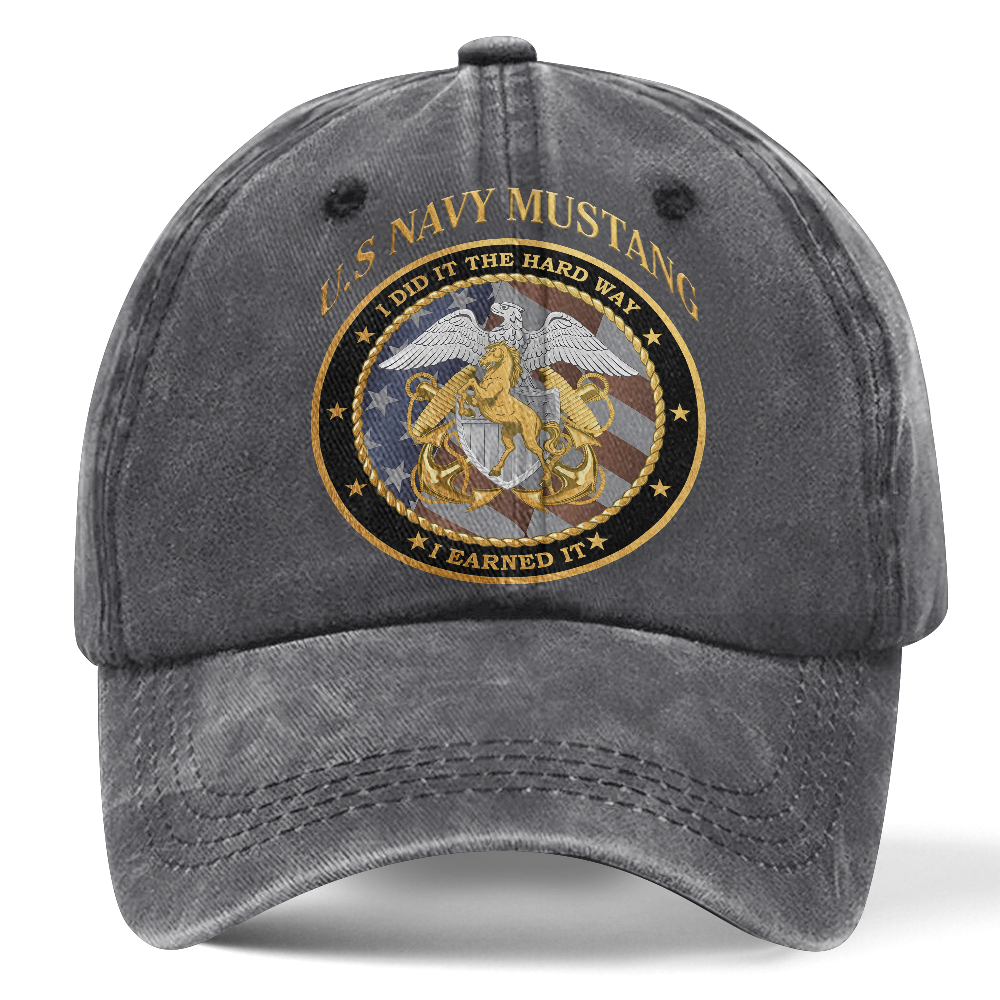 Personalizable Navy Mustang I Earned It Washed Cap
