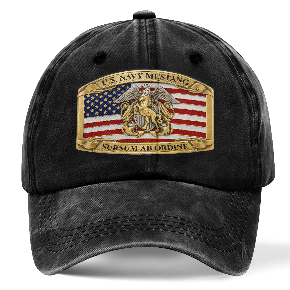 Personalizable Navy Mustang Sursum Ab Ordine Washed Cap