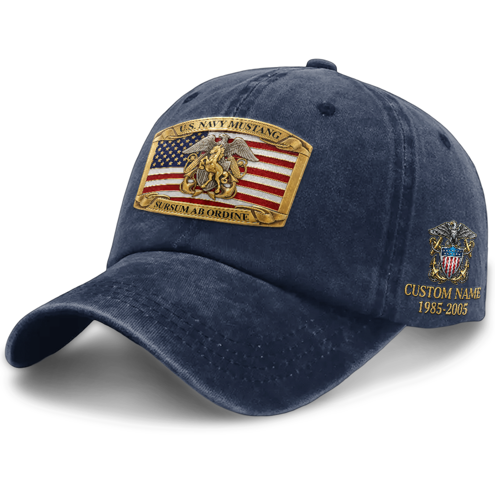 Personalizable Navy Mustang Sursum Ab Ordine Washed Cap