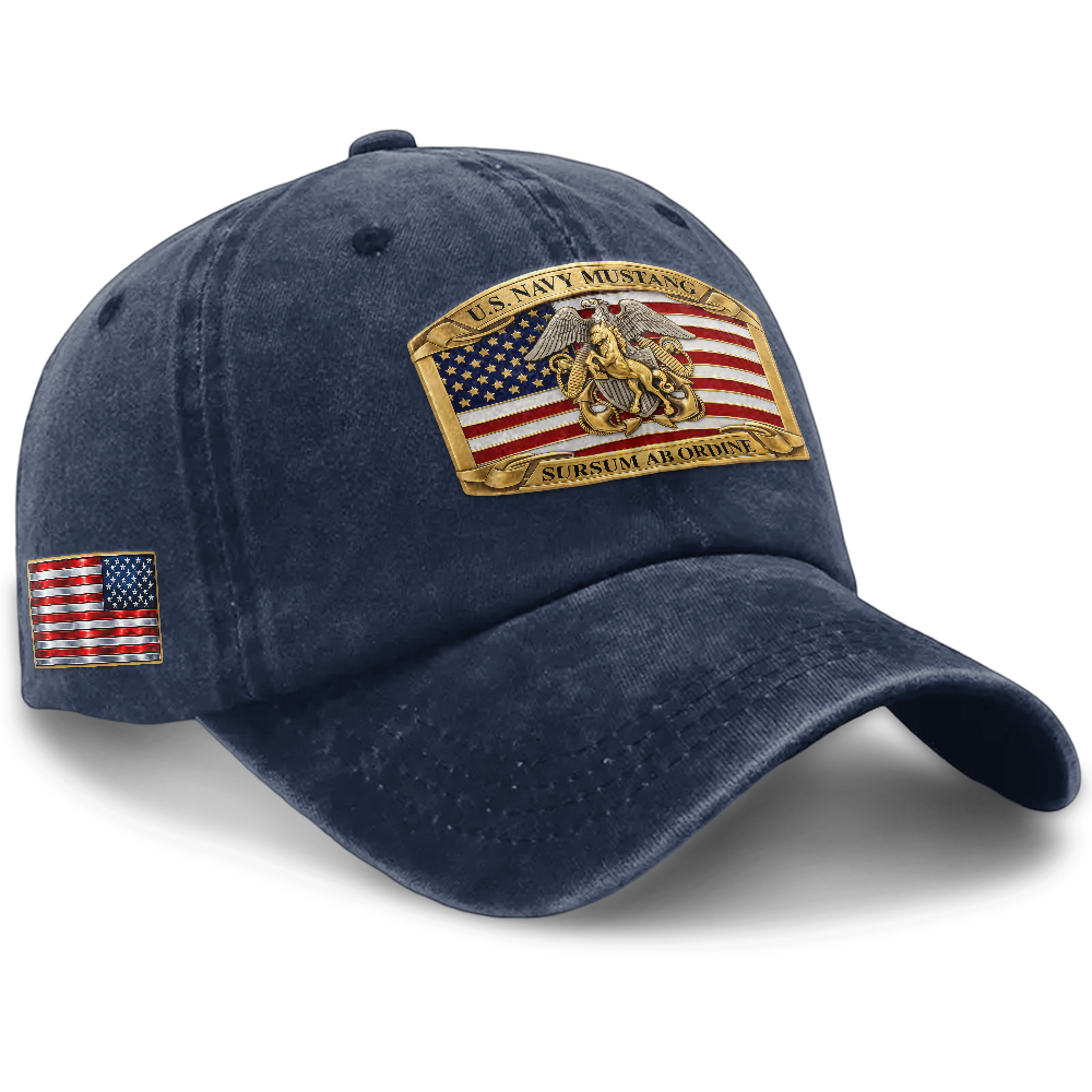 Personalizable Navy Mustang Sursum Ab Ordine Washed Cap