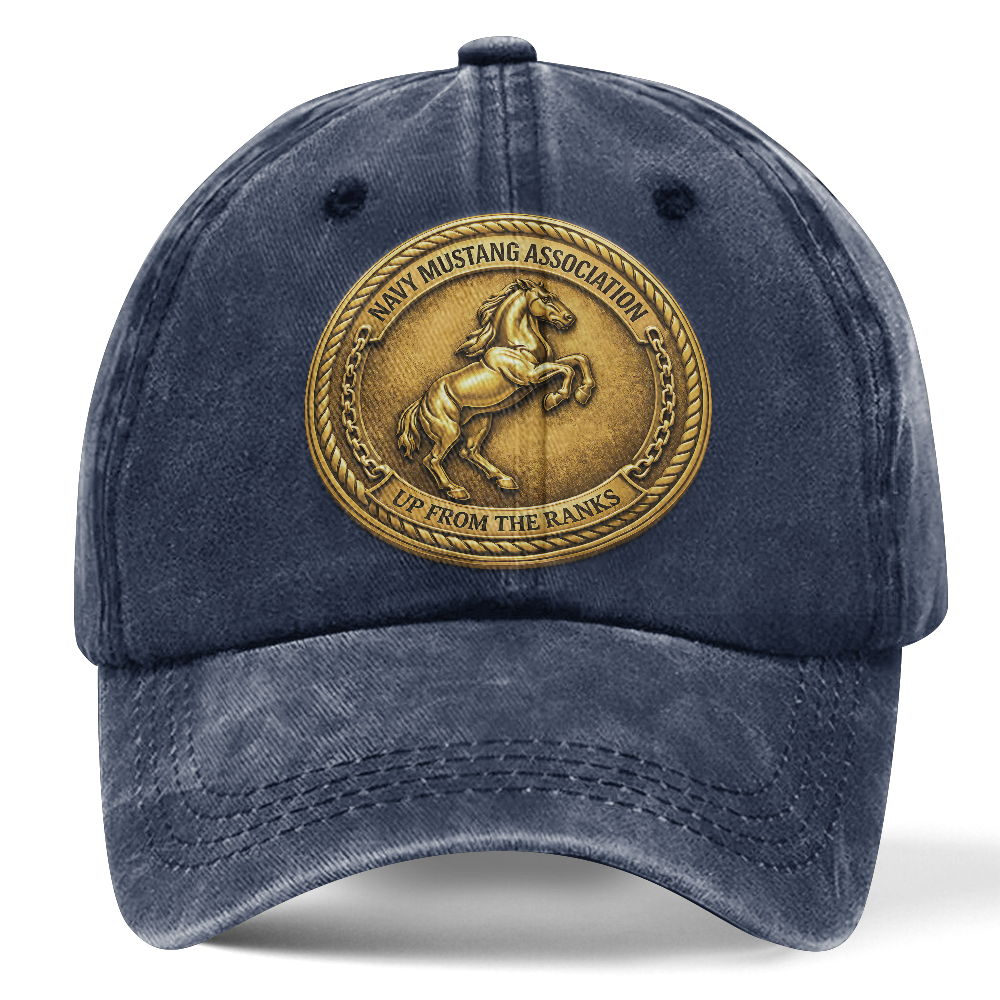 Personalizable Navy Mustang Up From The Ranks Washed Cap