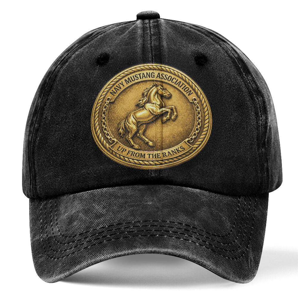 Personalizable Navy Mustang Up From The Ranks Washed Cap