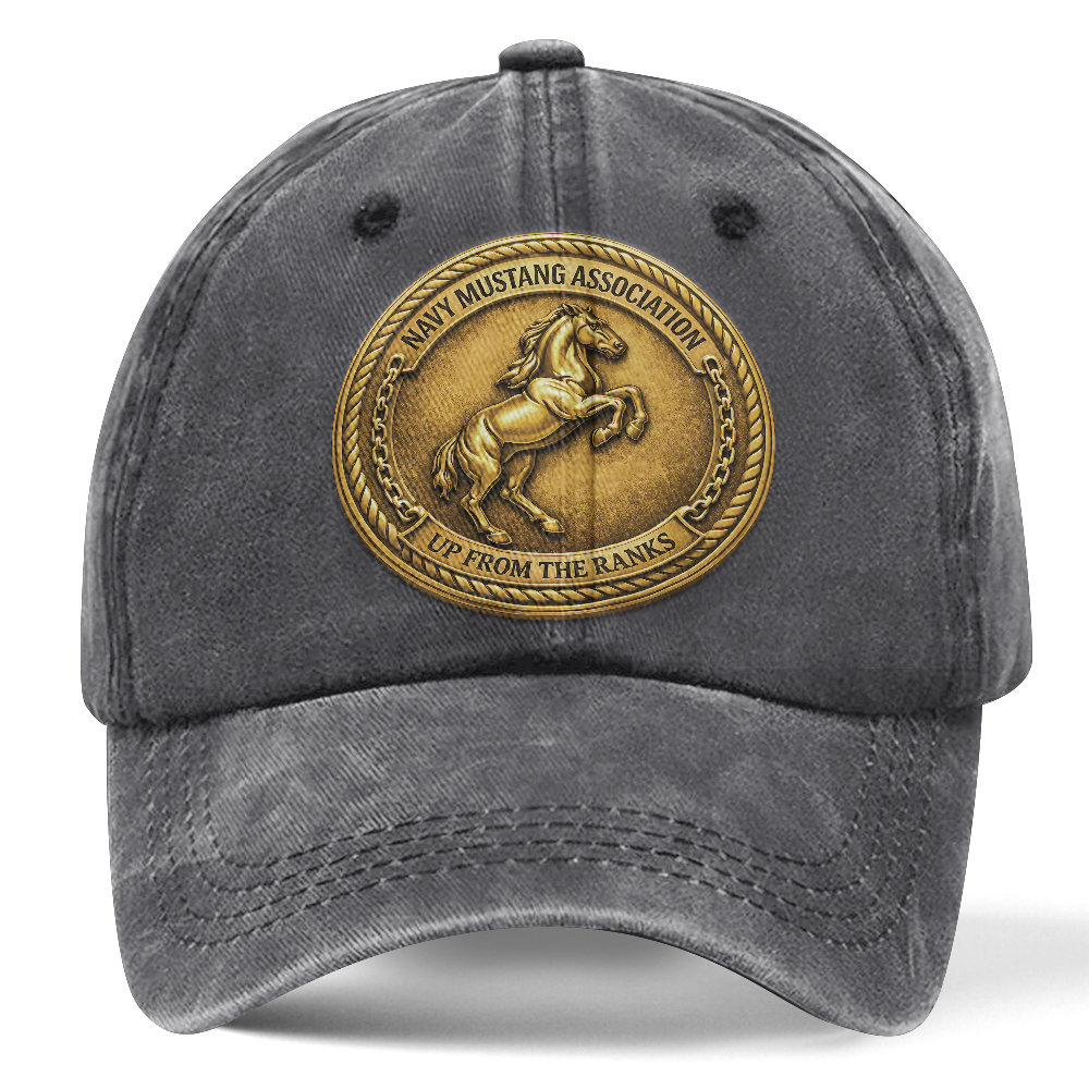 Personalizable Navy Mustang Up From The Ranks Washed Cap