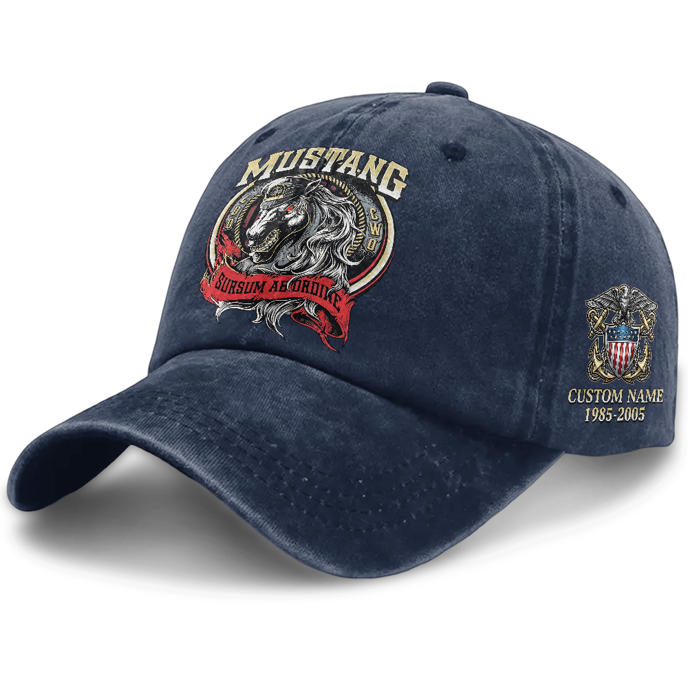 Personalizable Navy Mustang Sursum Ab Ordine Washed Cap