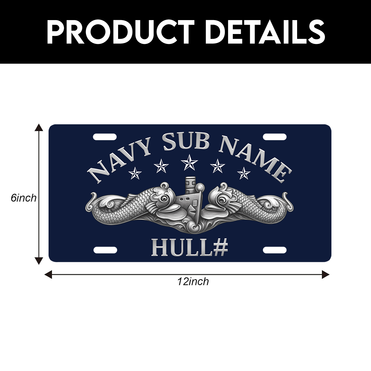 Personalizable Navy Submarine Aluminum License Plate