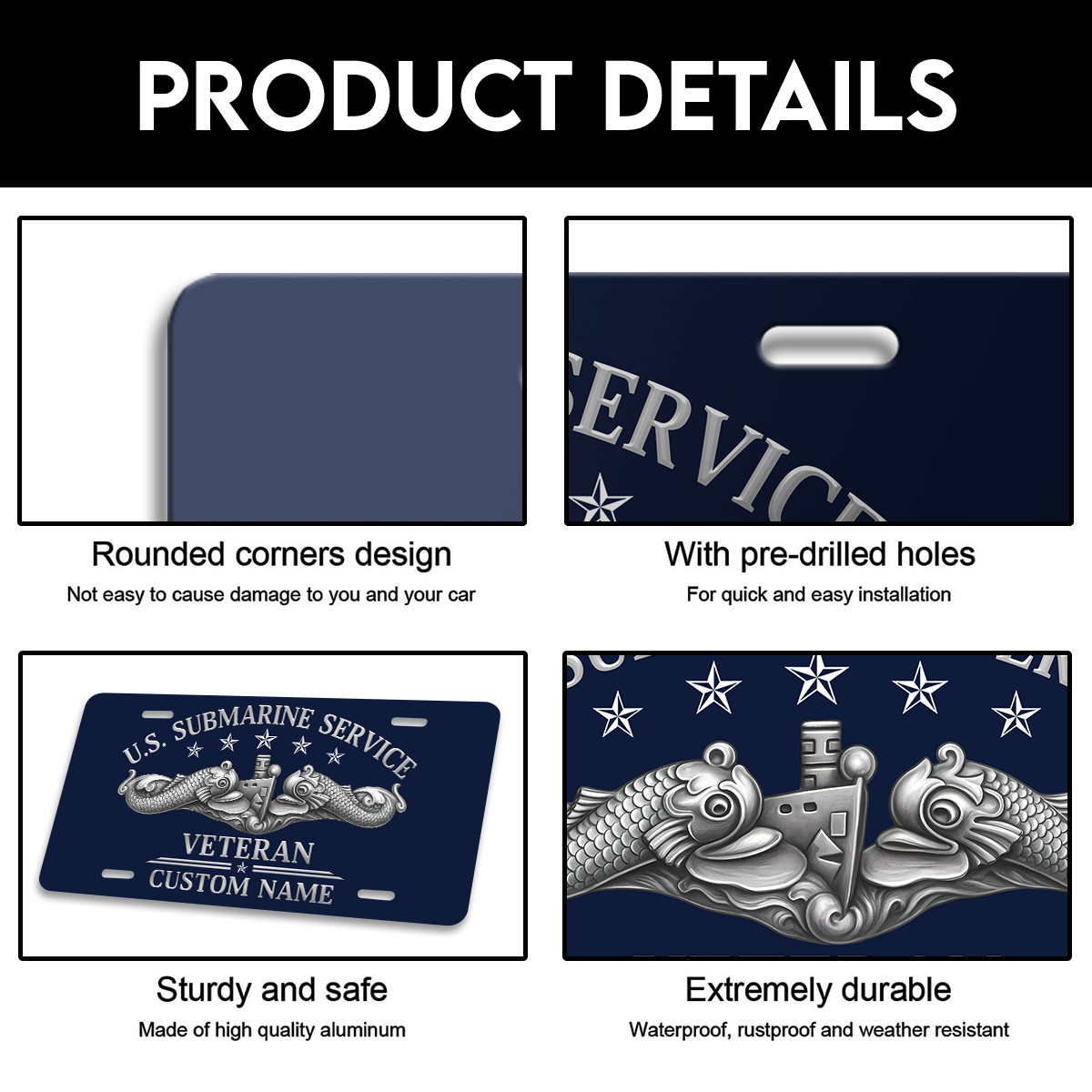 Personalizable Navy Submarine Aluminum License Plate