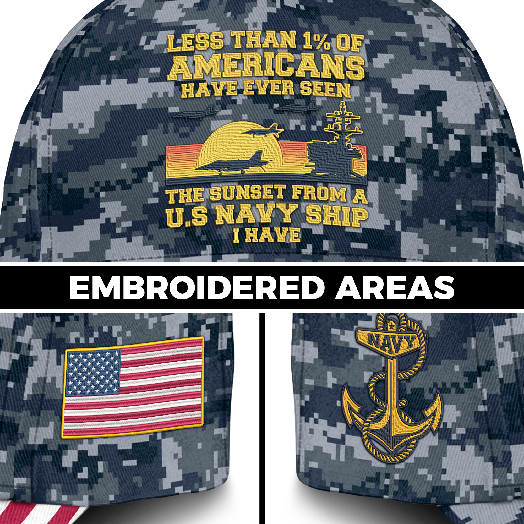 Less Than 1% Navy Ship Embroidered & Printed Cap