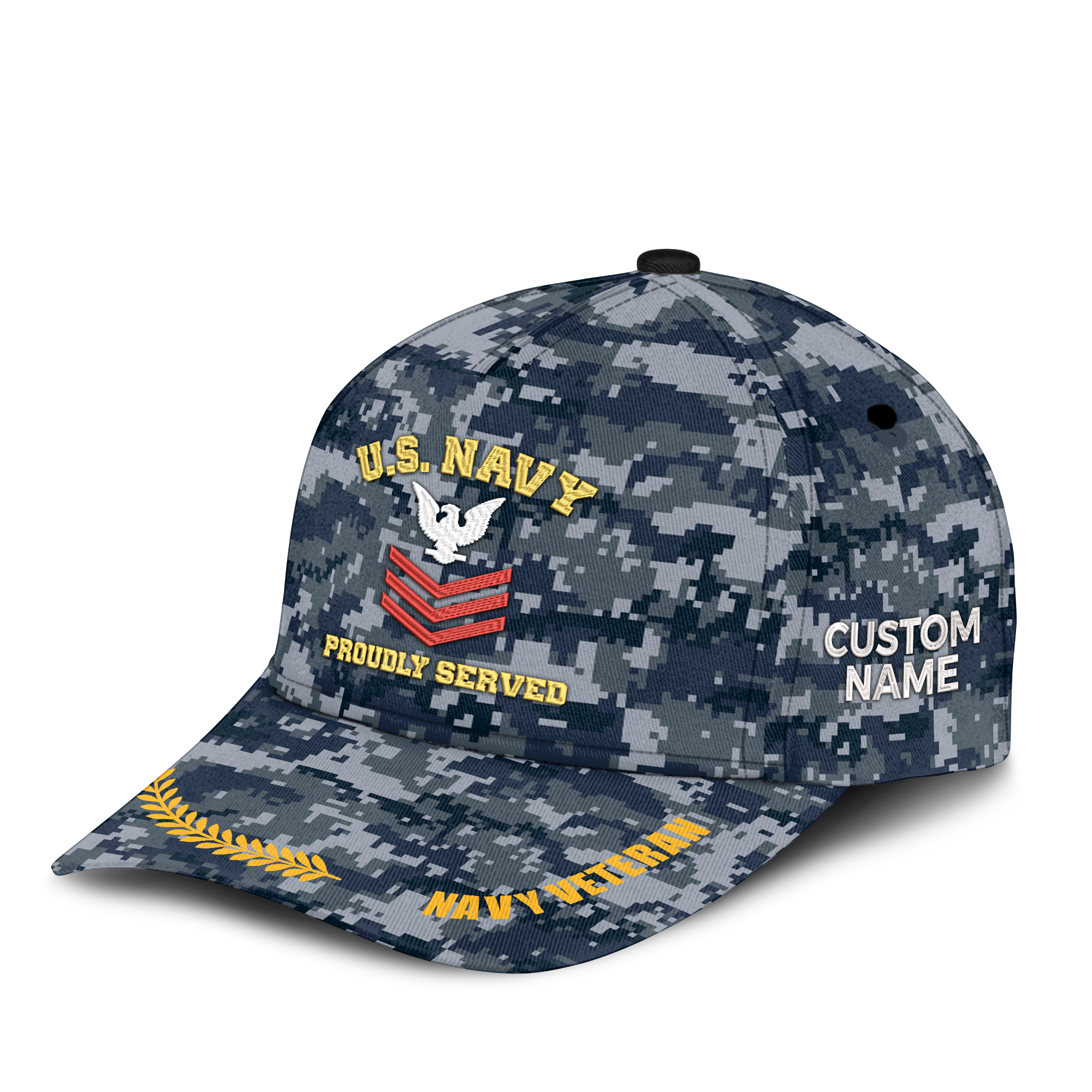 Personalizable Navy Ranking Proudly Served Embroidered & Printed Cap